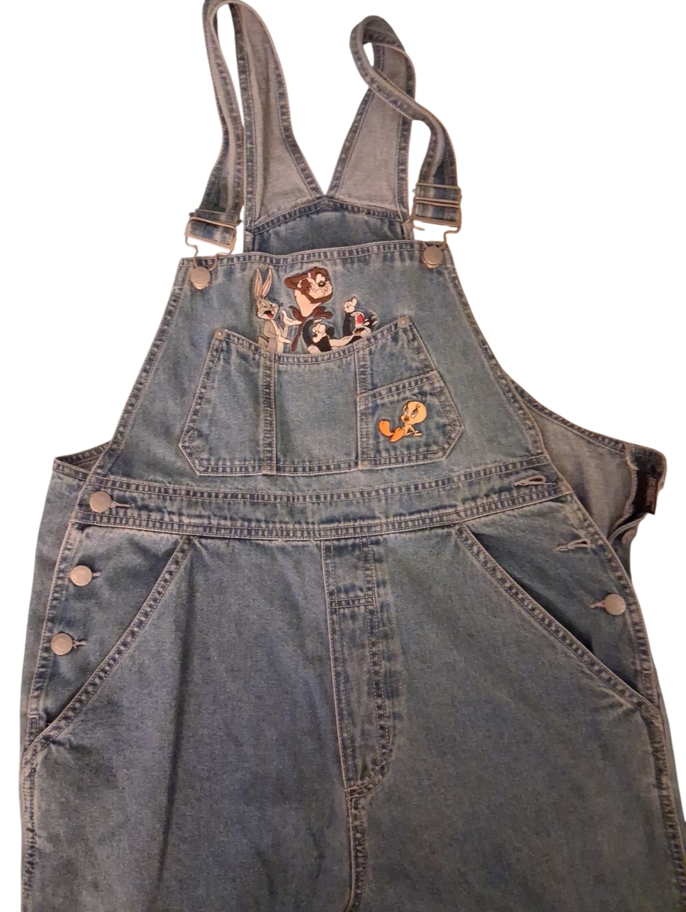 Vintage Looney Tunes Denim Overalls Warner Bros Studio Adult M Bugs Bunny Tweety - Picture 10 of 14